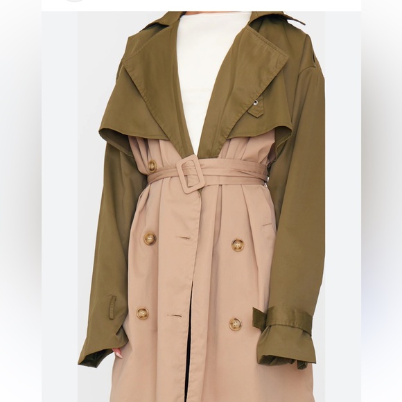 PrettyLittleThing Jackets & Blazers - PrettyLittleThing Olive and Beige Oversized Trench Coat